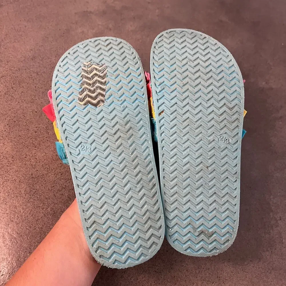 Hanna Andersson rainbow ruffle blue slides sandals girls size 2
